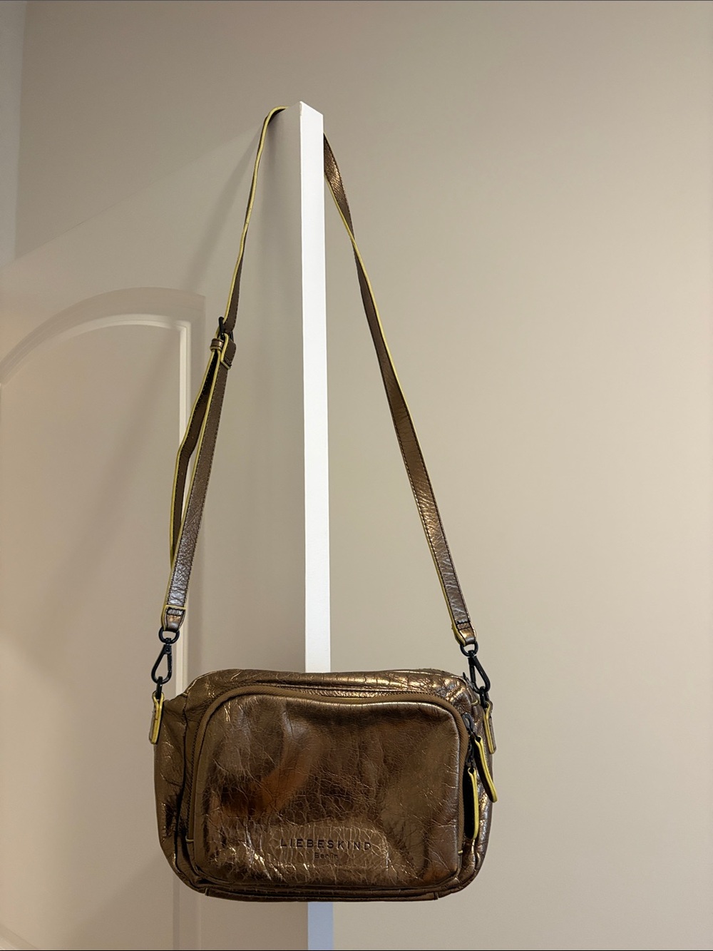 Liebeskind Metallic Bronze Crossbody with Yellow-Trim Strap